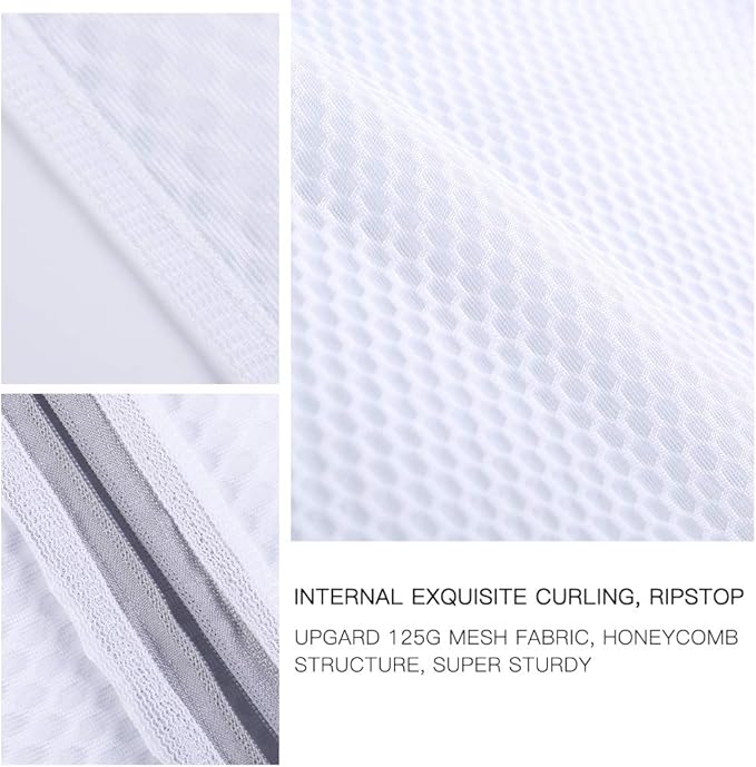 Kimmama Laundry Mesh Wash Bags, Lingerie Bags for Washing Delicates, Mesh Laundry Bags for Washing Machine, White Net, Grey Zipper, 3S