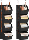 Hanging Closet Organizer 4 Tier - Clothes Hanging Shelves, Space-Saving Closet System, Fabric Storage Bins Bedroom Organization, Collapsible Baskets for Home, Dorm, Rv, Black, 8 Pack