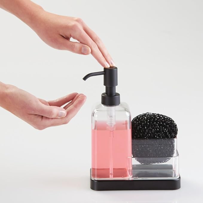 iDesign Forma BPA-Free Plastic Soap and Sponge Sink Organizer Caddy - 6" x 3.5" x 8.25", Clear/Matte Black