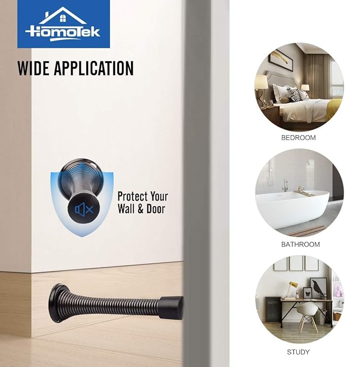 HOMOTEK 40 Pack Oil Rubbed Bronze Spring Door Stops,3-1/8” Heavy Duty Door Stop - Flexible Spring Door Stopper with Low Mounted Black Rubber Bumper Tips