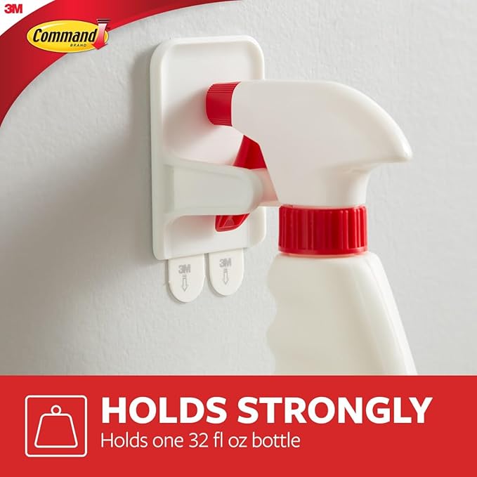 Command Spray Bottle Hangers, Holds up to 32 fl oz, 2 Hangers with 4 Strips, Damage-Free Spray Bottle Holder Wall Mount to Cabinet, Kitchen, or Under Sink