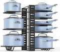 Adjustable Pots and Pans Organizer Rack for Cabinet, Metal Pans Pots Lids Storage Holder Rack with 3 DIY Methods for Kitchen, Counter,Black