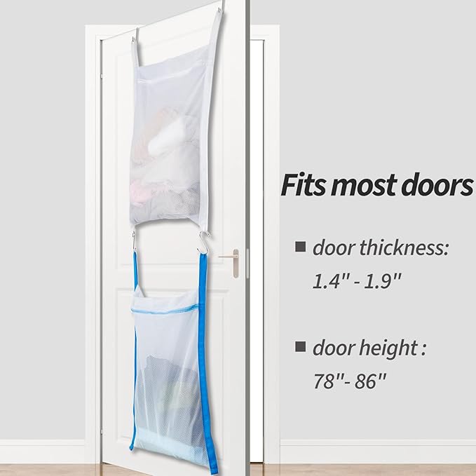 Over Door Large Mesh Laundry Hamper Bag, 2 Pcs Washable Laundry Basket for Bedroom/Dorm/Bathroom