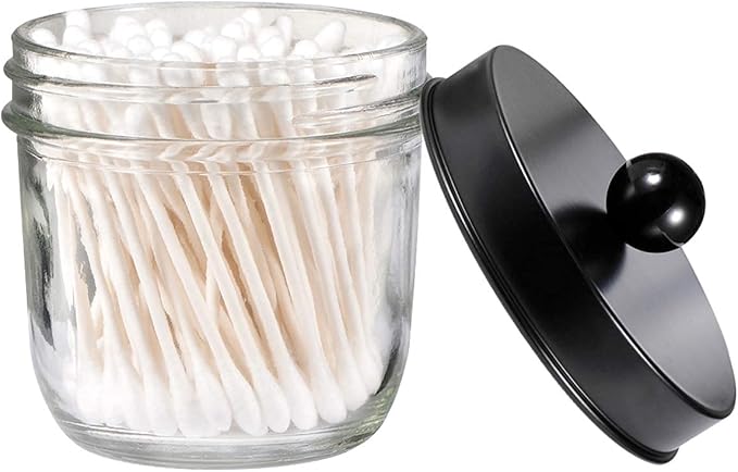 Amolliar Mason Jar Bathroom Accessories Set(4 Pcs) -Lotion Soap Dispenser &Cotton Swab Holder &Toothbrush Holder-Rustic Farmhouse Decor Apothecary Jars Vanity Organizer-Rustic Farmhouse Decor (Black)