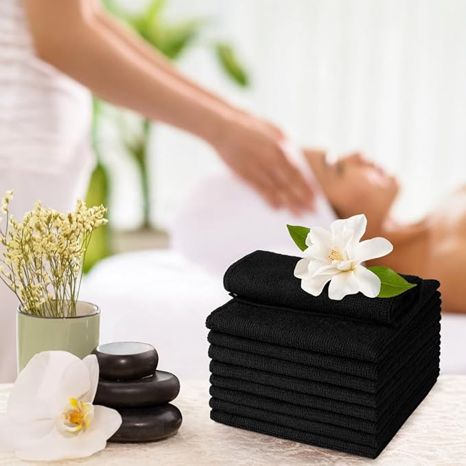 Washcloths Bulk - 100 Pack - Face Towels (12" x 12"), Highly Soft Wash Cloths and Hand Towels, Fast Drying Multi-Purpose Microfiber Cleansing Cloths for Bathroom, Hotel, Spa, and Salon - Black