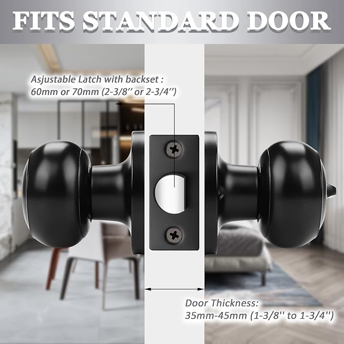 Probrico (3 Pack Round Privacy Door Knob(Thumb Turn Lock on The Inside), Keyless Doorknobs Interior/Exterior Lockset,Privacy Knobs for Bedroom/Bathroom,Black Modern Design Door Hardware