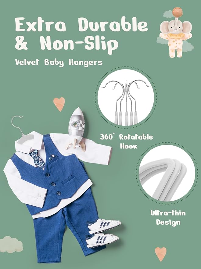 HOUSE DAY 11 Inch Velvet Baby Hangers 50 Pack Grey, Premium Kids Hangers for Children, Infant & Toddler Clothes, Durable Non Slip Small Baby Felt Hanger for Closet, Ideal for Everyday Use
