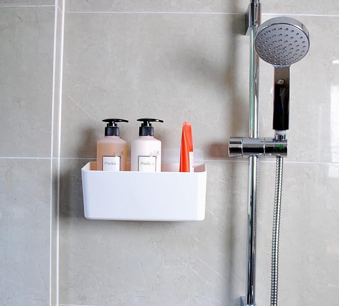 Bath Shelve, Adhesive Shelf Shower Caddy Bathroom Organizer, No Drill Wall Mounted Shower Caddy Basket Plastic，White Storage Rack for Bathroom/Kitchen