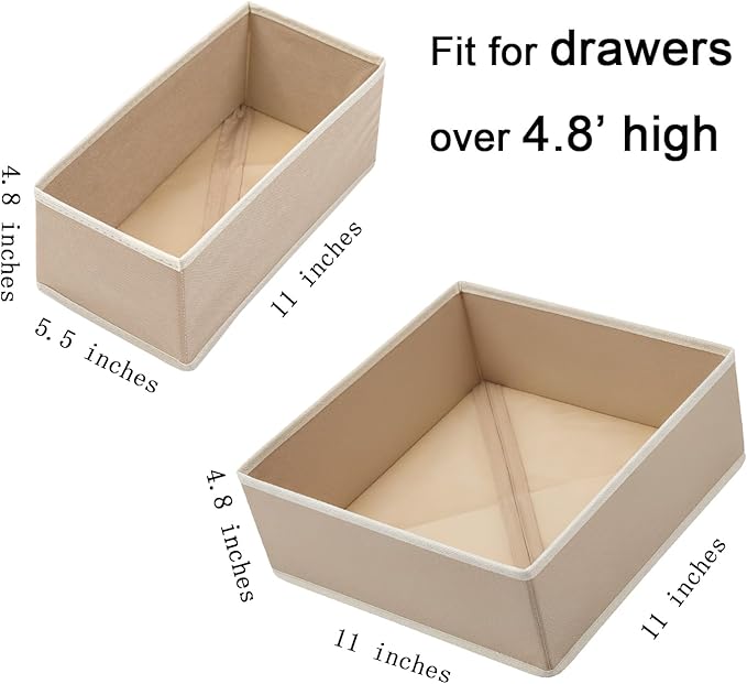 Drawer Organizer Set of 4 Light Grey - Fabric Storage Bins for Clothes, Underwear, Socks & Bras - 11" Dresser Dividers for Bedroom Closet