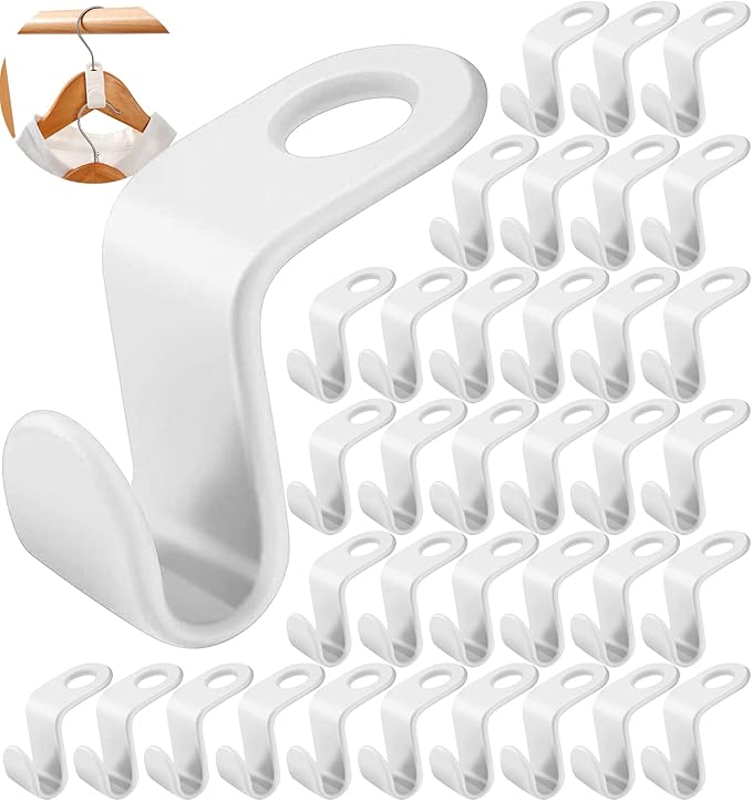 120 Pcs Clothes Hanger Connector Hooks,Plastic Cascading Hanger Hooks Extender Clips,Wardrobe Clothing Hangers Connection Hooks for Organizer Closet Space Savers, White