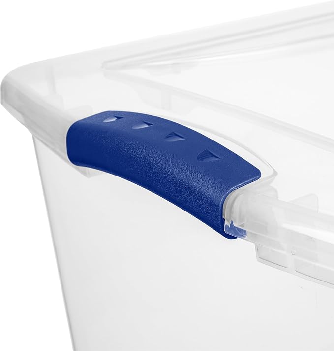 4-PACK, 66QT Transparent Plastic Storage Box with a Secure Locking Cover, Stackable, Suitable For Organizing Household Items, Garage and Office Use.