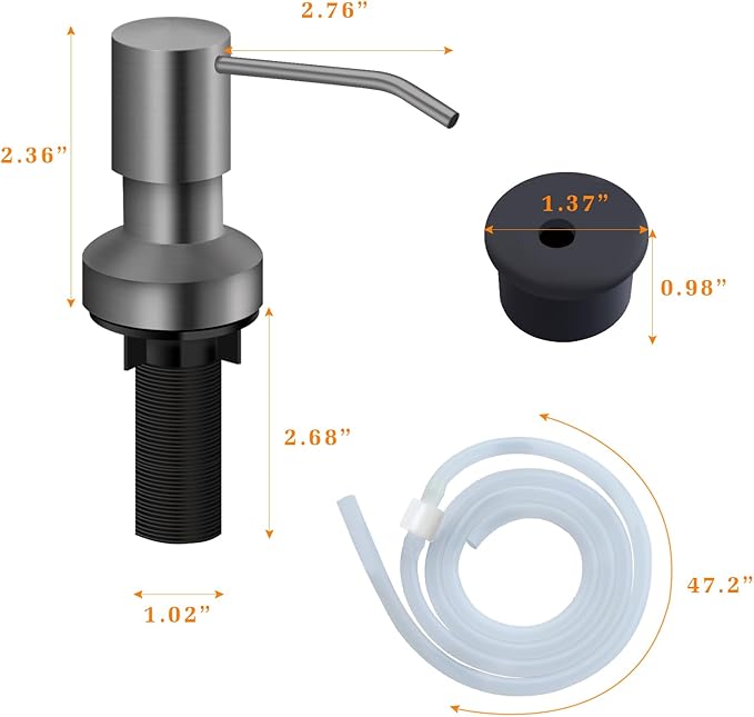 Sink Soap Dispenser for Kitchen Sink, Countertop Built in Sink Soap Dispenser with 47” Extension Tube kit, No Need to Fill The Little Bottle Again (Gray)