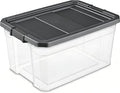 76 Quart Heavy-Duty Stacker Box – Clear Plastic Storage Bin with Secure Latch Lid, Ideal for Home, Garage, Closet & Basement Organization, Dark Gray (1)