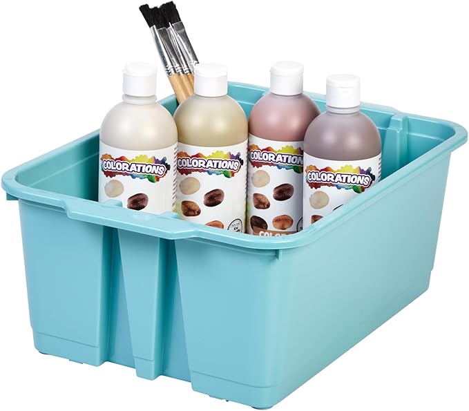 Really Good Stuff Stacking Bins, 14" x 10" x 5 .75" - 6 Pack, Water, Stackable Storage Plastic Bins for Classroom Organization, Home Storage, Office & Hospital Supplies