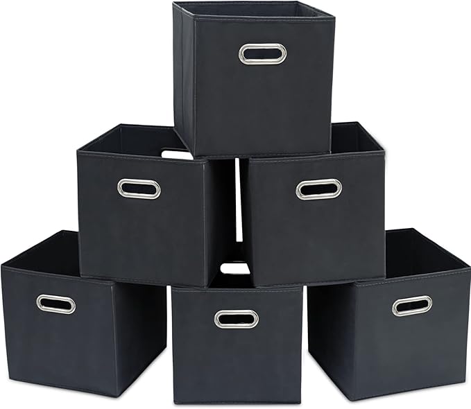 STOREONE Fabric Storage Bins Cubes Baskets Containers-(11X11X11) with Dual Handles Cube Storage Organizer Bins for Shelf Closet, Bedroom Organizers, Foldable Set of 6 (Grey )