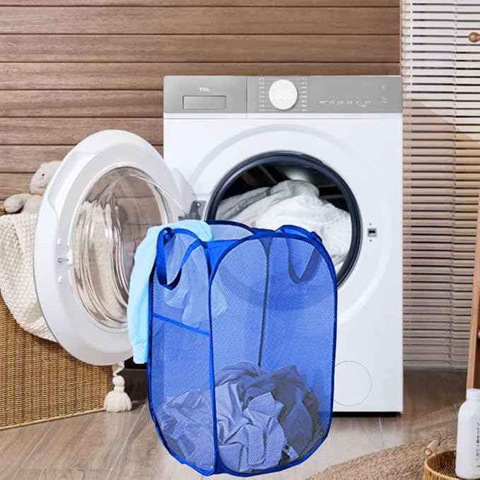 Mesh Laundry Hamper, Pop Up Laundry Basket, Collapsible Clothes Storage Bin for Bedroom, Dormitory, Apartment, Royal Blue