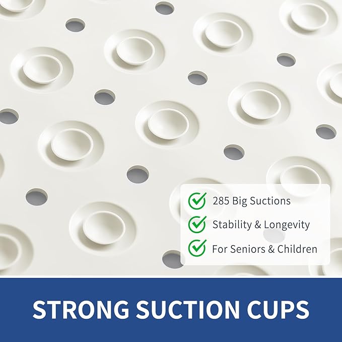 OTHWAY Square Shower Mat 32x32, TPE Non-Slip Shower Mats with Drain Holes and Suction Cups, Walk-in Mat for Inside Shower Stall, Anti-Slip for Elderly Kids (White)
