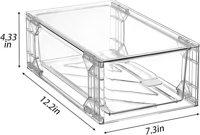 4 Pack Stackable Storage Drawers, Plastic Clear Organizer Bins with Handles for Undersink, Kitchen Cabinet, Fridge, Closet, Pantry, Office, Bathroom