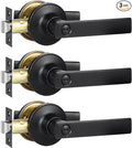 AZCC Privacy Door Handles, 3 Pack Matte Black Door Lever, Bed and Bath Door Locksets Heavy Duty Keyless Interior Handles, Reversible for Left Right Handed Doors
