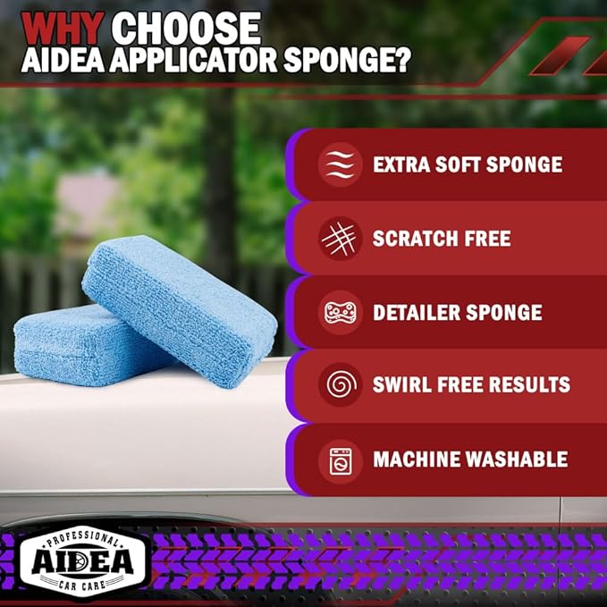 AIDEA Microfiber Applicator Pad-8Pack, Car Wash Sponge, Premium Microfiber Sponge and Cleaning Pads, Perfect for Effortless Wax, Sealant, and Conditioner Application, Car Detailing Supplies, Blue