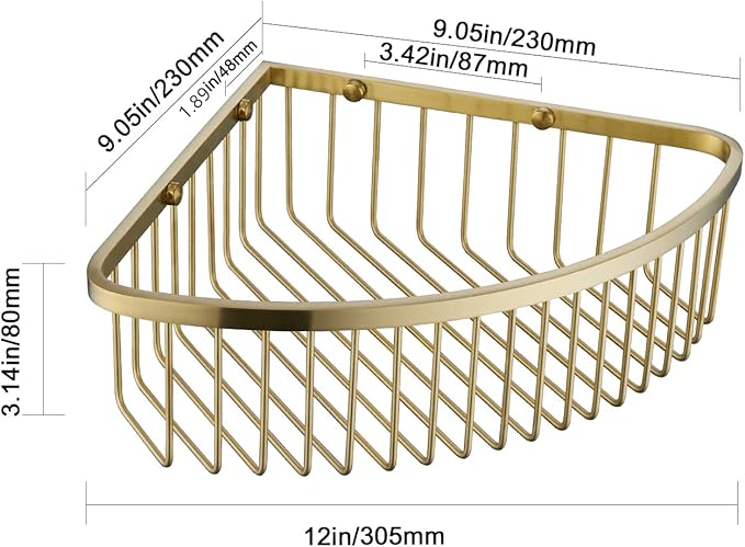 GORDEE Bathroom Shower Caddy Corner Shelf Basket, Ultra Sturdy Rust-Proof Stainless Steel Shelf Organizer Shampoo Holder, Wall Mounted Storage Rack for Bathroom Kitchen, Brushed Gold