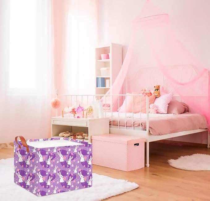 CLOCOR Rectangular Storage Basket Empty,Gift Basket,Waterproof Storage Bin with Handles,Room Decor(Purple Easter)