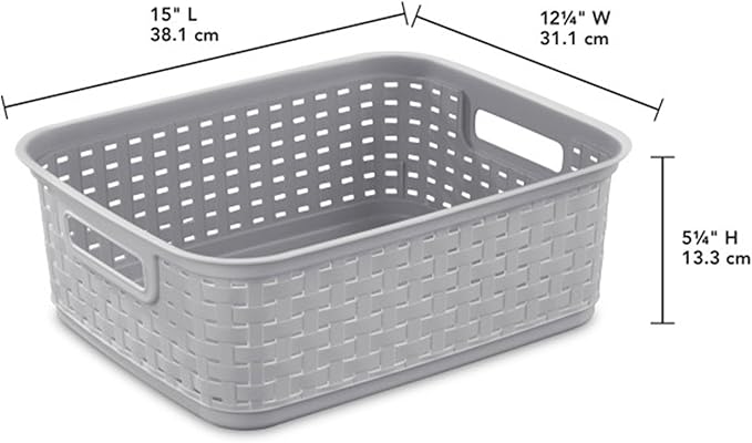 Sterilite Short Plastic Weave Storage Basket, Bin Organization for Countertops, Tabletops, and Shelves for Crafts, Jewelry, Gray, 6-Pack