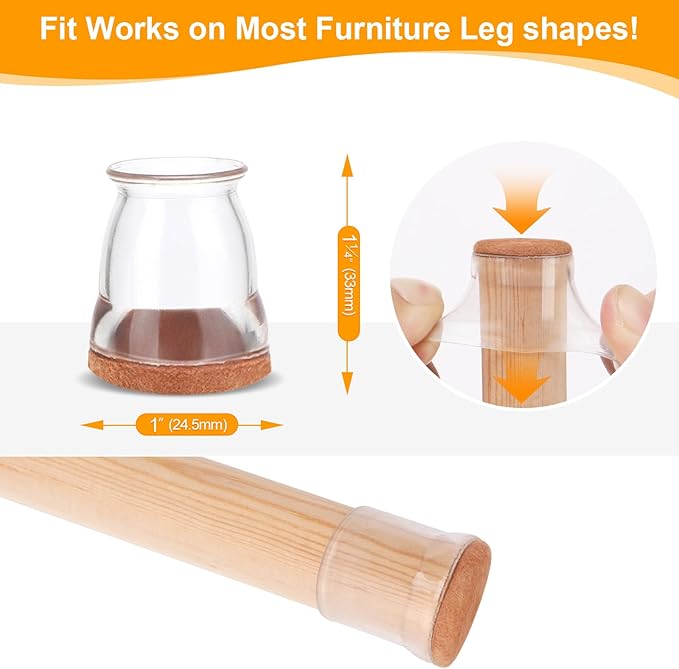 CHUNZEXI 36 Pack Extra Small Chair Leg Floor Protectors for Hardwood Floors, Silicone Felt Covers Pads Caps, Protect Wood Furniture Feet Floors Noise Reduce and Scratch (Universal X-Small & Clear)
