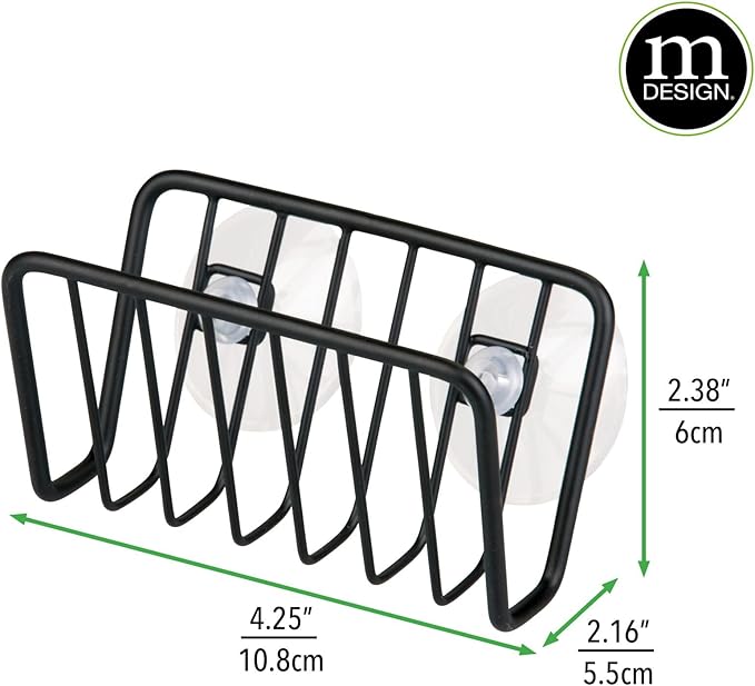 mDesign Metal Sponge Holder for Kitchen Sink with Suction Cups - Small Holder for Sponges in the Kitchen or Soap Holder in the Bathroom - Quick Drying Open Wire Basket - Ronde Collection - Matte Black