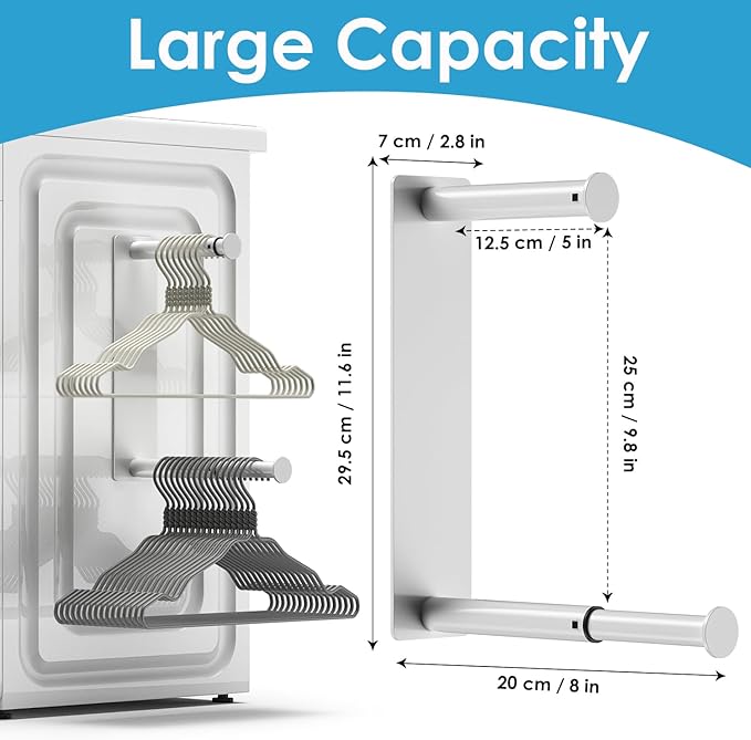 MFTEK Hanger Organizer Stacker, Magnetic Hanger Holder, Extendable Hangers Storage Rack for Washing Machine Closet Laundry Room Organization, Metal Stand Rack for Adult Kids Velvet Hangers (White)