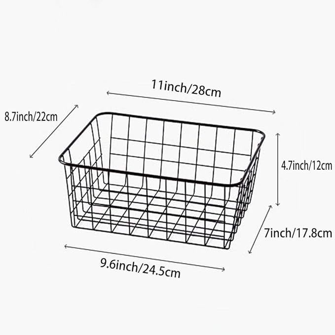 LUANT Metal Wire Food Storage Organizer Bin Basket with Handles for Kitchen Cabinets, Pantry, Bathroom- 11" x 8.6" x 4.5" - 3 Pack - Black
