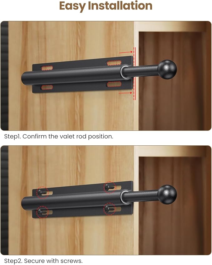 2 PACK Valet Rod for Closet Pull Out, Retractable Slide Out Valet Rod Closet Organization, 12" Aluminum Valet Clothing Hanger Rods Perfect for Suits, Freshly Pressed Clothes, Black