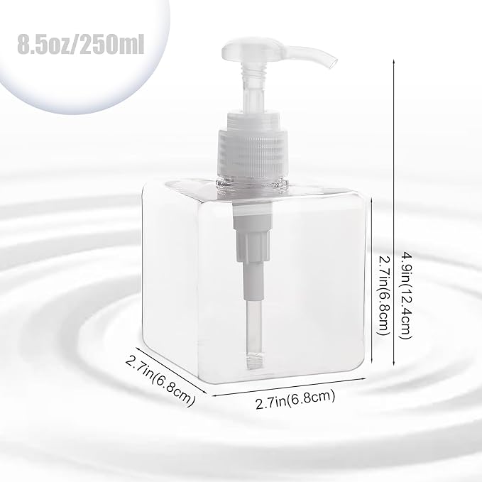 Pump Bottle, Refillable Plastic Empty Lotion Soap Dispenser Liquid Container for Bathroom Shampoo and Body Wash, 8.5oz/250ml Clear 2 Pack