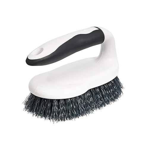 Amazon Basics All Purpose Rectangular Scrub Brush, Hard Bristle, Stiff Bristles, Sturdy, Ergonomic Long Handle, Durable, 2-Pack, White & Black