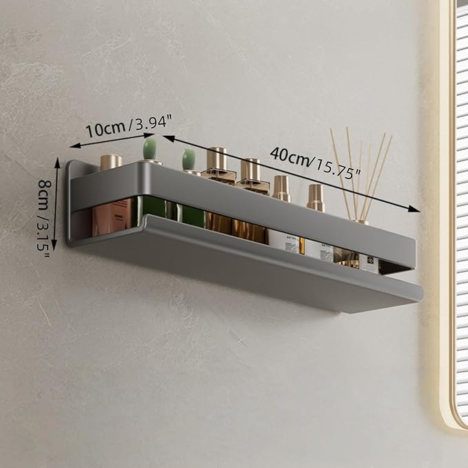 Adhesive Wall Mount Spice Rack Carbon Steel, No-Drill Dark Gray Spice Organizer, Multi-Purpose Kitchen Bathroom Storage Shelf for Countertop Cabinet