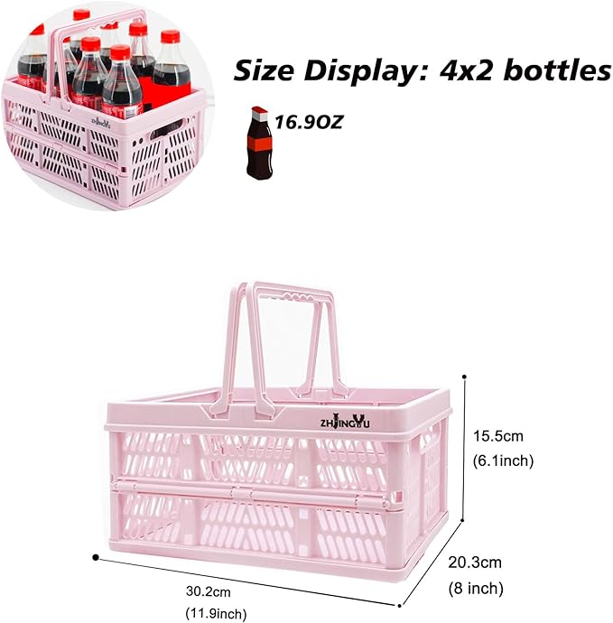 crates for storage,plastic baskets for organizing,collapsible shopping basket,foldable crate with Handles,collapsible storage crate,car basket,for Kitchen,Bathroom,Medicine.small,Pink