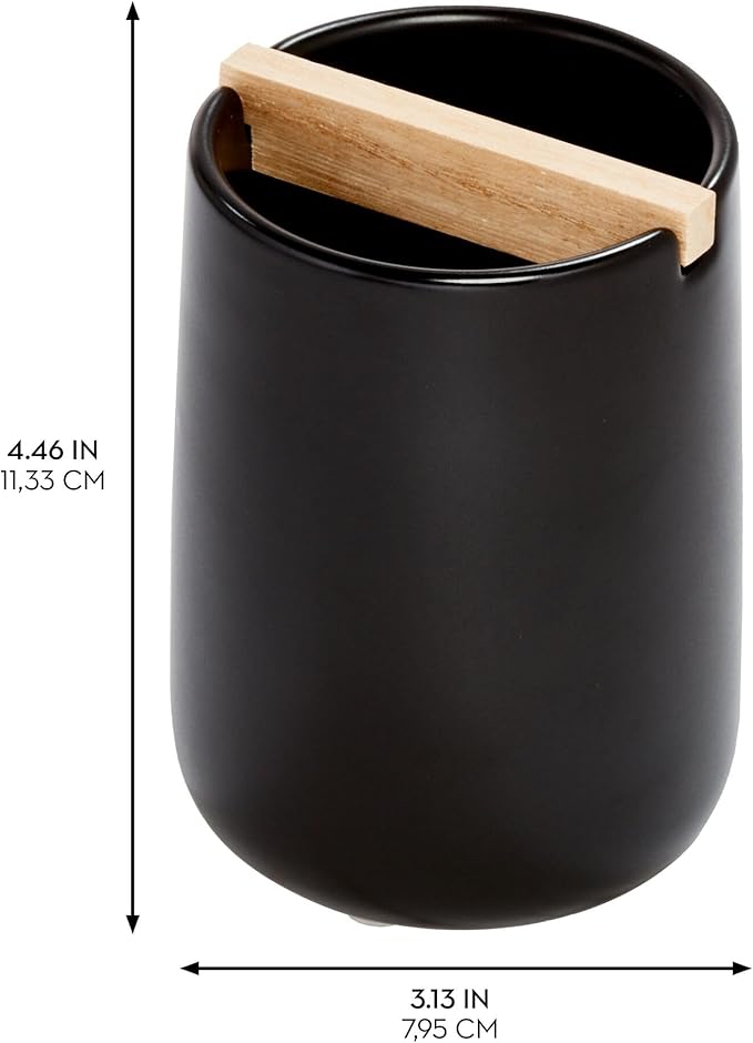 iDesign Toothbrush Holder with Removable Wood Divider for Bathroom Countertops - Matte Black