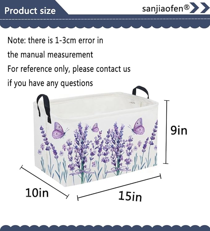 Sanjiaofeng Rectangular Kids Basket Flower Storage Bins,Girls Storage Basket with Handles.Clothers,Books,Kid's Gifts Bins. (lavender)