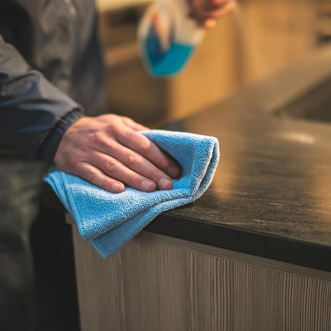The Rag Company - All-Purpose Microfiber Terry Cleaning Towels - Commercial Grade, Highly Absorbent, Lint-Free, Streak-Free, Kitchens, Bathrooms, Offices, 300gsm, 12in x 12in, Light Blue (12-Pack)