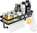 Spice Rack Organizer Wall Mounted with Paper Towel Holder, Bathroom Shelves Storage Shelves,Space Saving Spice Organizer，Sturdy Hanging Organizer with 4 Detachable Hooks for Kitchen and Bathroom