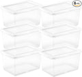 Sterilite 6 Pack Storage Boxes, Clear Plastic Stackable Containers, Lightweight Home Organizers with Snap Lids, 20 Quart, White