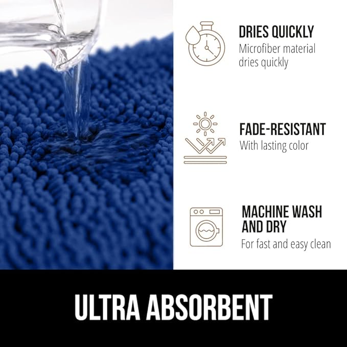 GORILLA GRIP Bath Rug Mat, Thick Soft Absorbent Chenille, Quick Dry Microfiber Mats, Rubber Backing Washable Shower Floor Rugs, US Designed Bathroom Bathmat Home Decor Accessories, 24x17 Royal Blue