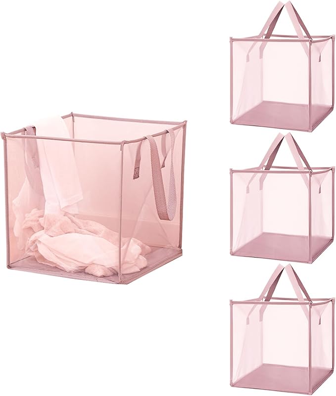 4 Pack Popup Laundry Hamper, Small Collapsible Mesh Laundry Baskets Dirty Clothes Basket with Handle Cube Storage Basket for Washing Storage,Toy Storage,Dorm and Travel(Pink,13 Inch)