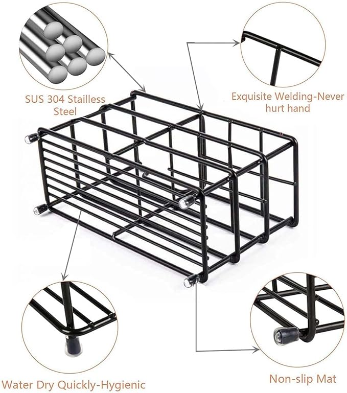 Stainless Steel Toothbrush and Toothpaste Holder for Bathroom – 7-Slot Black Organizer, Space-Saving Hygienic Storage with Modern Design for Countertop