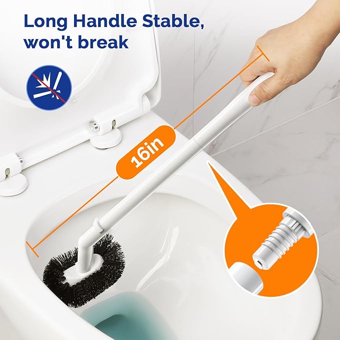 HAMITOR Toilet Plunger Bowl Brush Combo：Heavy Duty Rubber for Drain Clog Remover - Curved Design Bristles for Deep Cleaning Under Rim - Compact Bathroom Cleaning Tools for New Homet Essentials - White