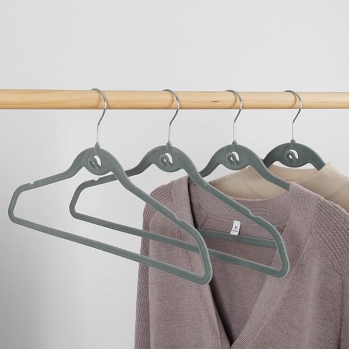 Heavy Duty Velvet Hangers with Cascade Hook, Durable, 360 Degree Rotatable Hook (30, Grey)