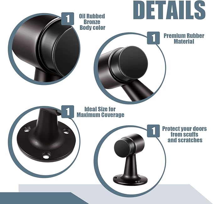 2 Pack Heavy Duty Floor Mounted Door Stop 3 in Aluminum Commercial Grade Door Stopper with Rubber Bumper & Stainless Steel Screws (Bronze)