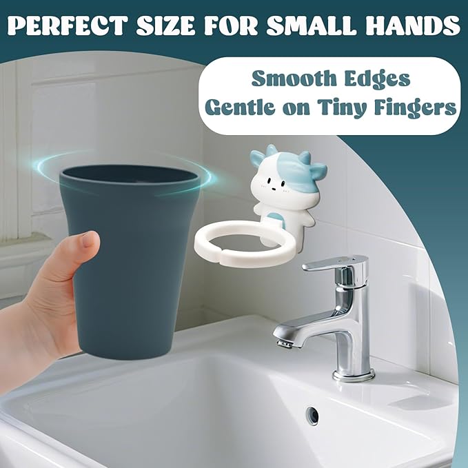 Cute Kids Toothbrush Holder with Cup & Toothpaste Wall Mounted, Adhesive Bathroom Organizer - Kids Bathroom Decor Accessories, Animal Toothbrush Holders for Kids - Blue Cow