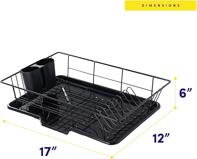 Space-Saving 3-Piece Dish Drainer Rack Set with Cutlery Holder - Maximize Countertop Space, Black