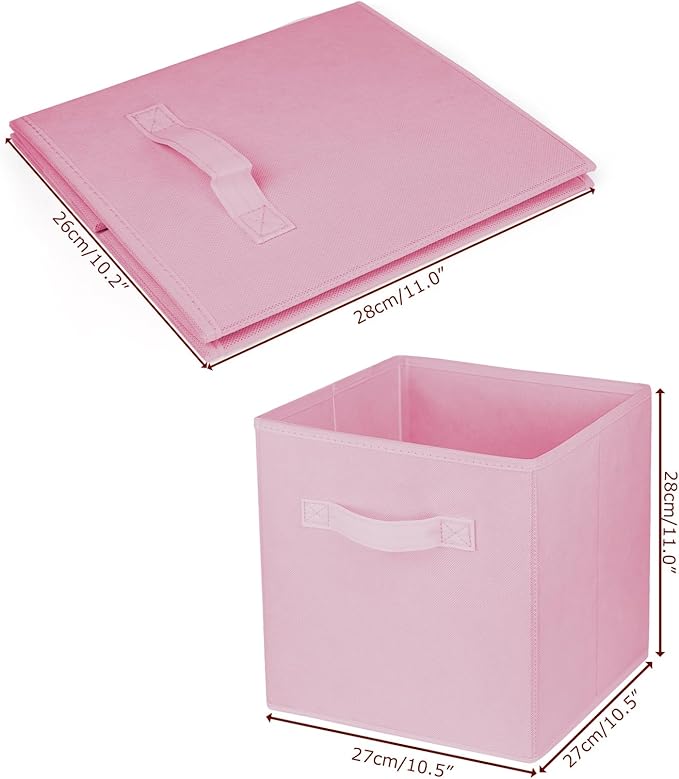 3 Pcs Storage Cubes, 10.5 Inch Collapsible Storage Bins, Fabric Foldable Bins for Organization, Durable Storage Bins for Closet, Shelves, Offices (Pink)